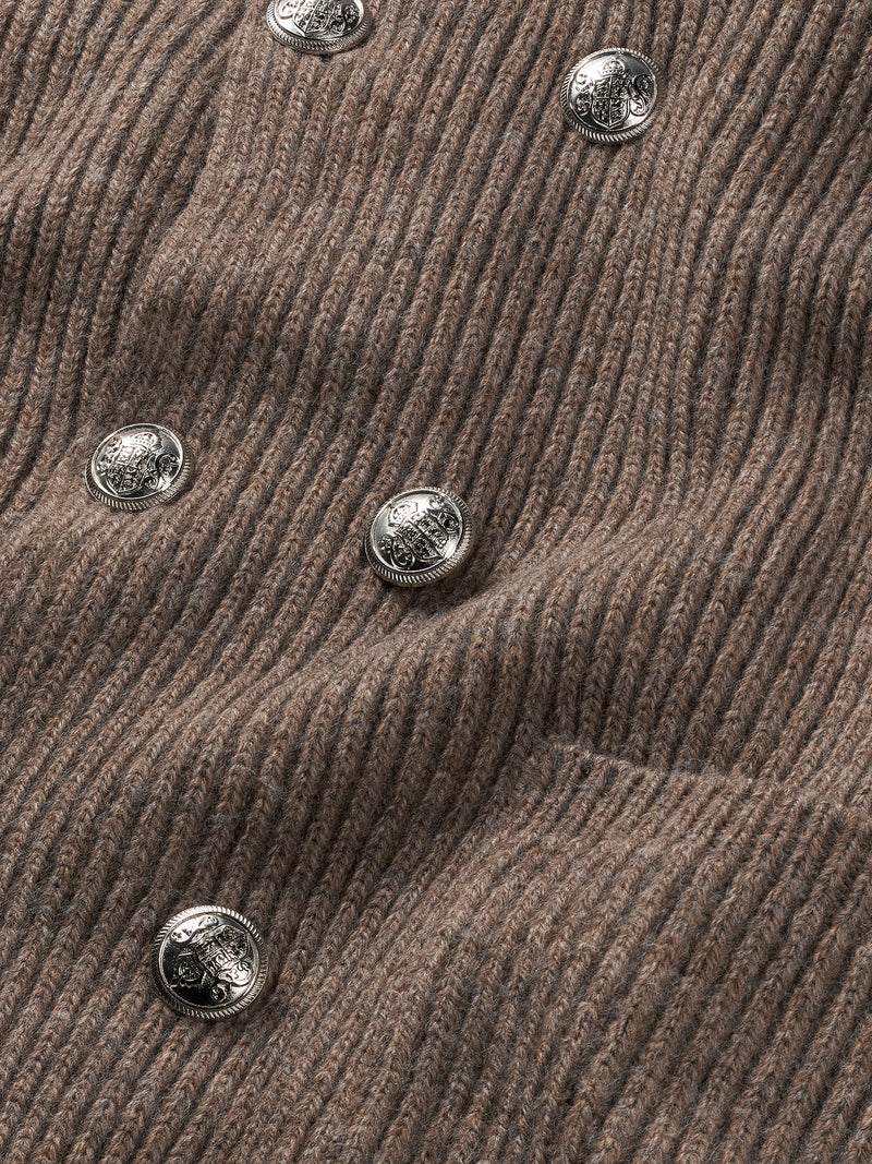 TAUPE MERSINO CARDIGAN WITH METAL BUTTONS