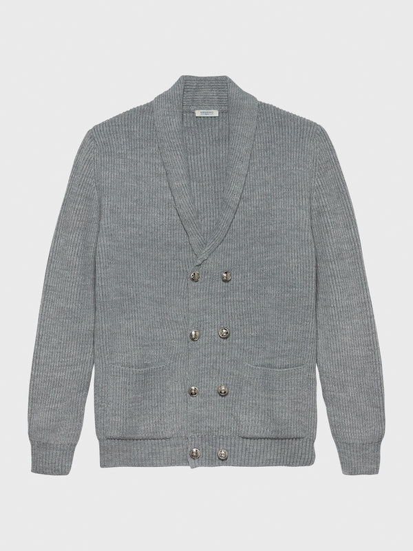 GREY MERSINO CARDIGAN WITH METAL BUTTONS