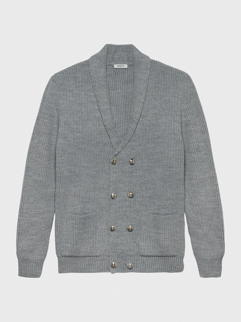 GREY MERSINO CARDIGAN WITH METAL BUTTONS