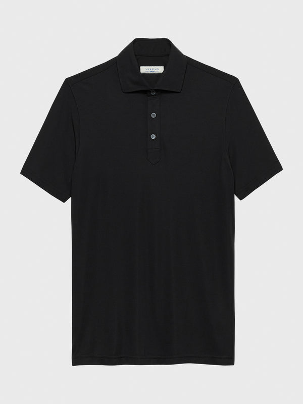 BLACK MERSINO POLO SHIRT