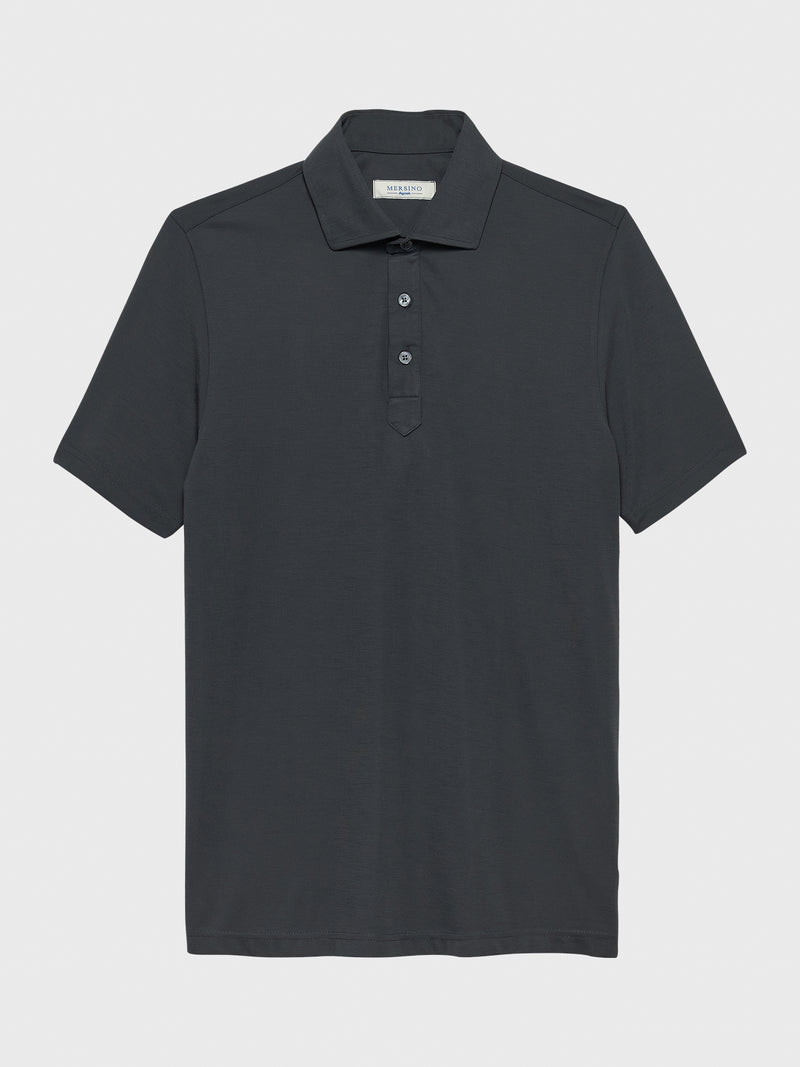 GREY MERSINO POLO SHIRT