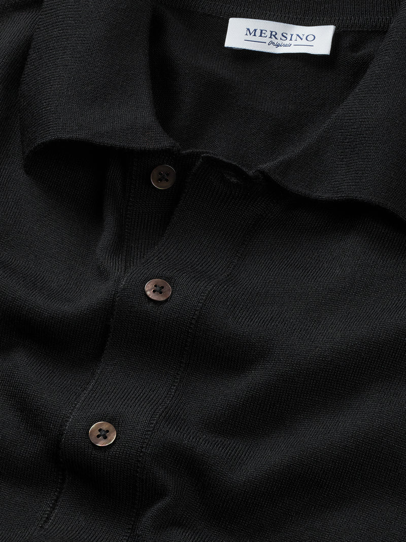 Black Merino Long Sleeve Polo