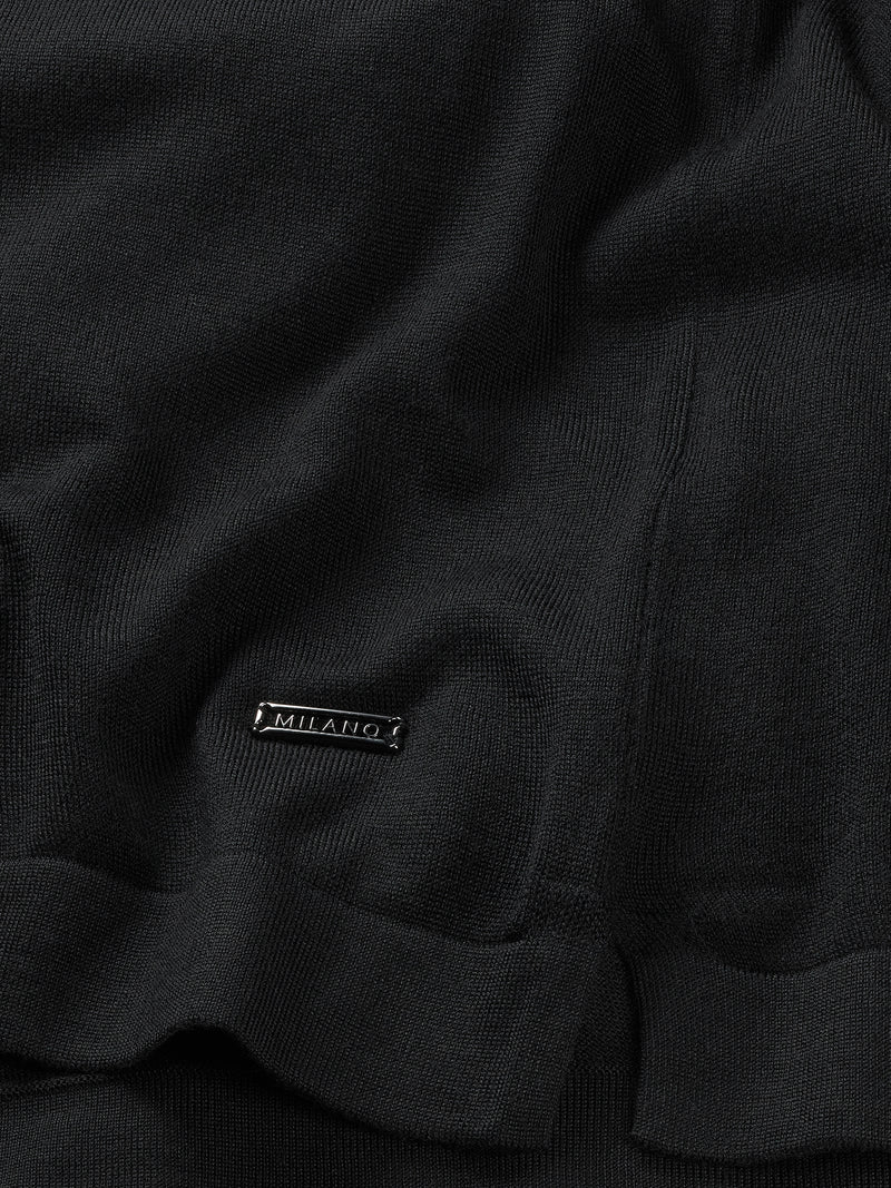 Black Merino Long Sleeve Polo