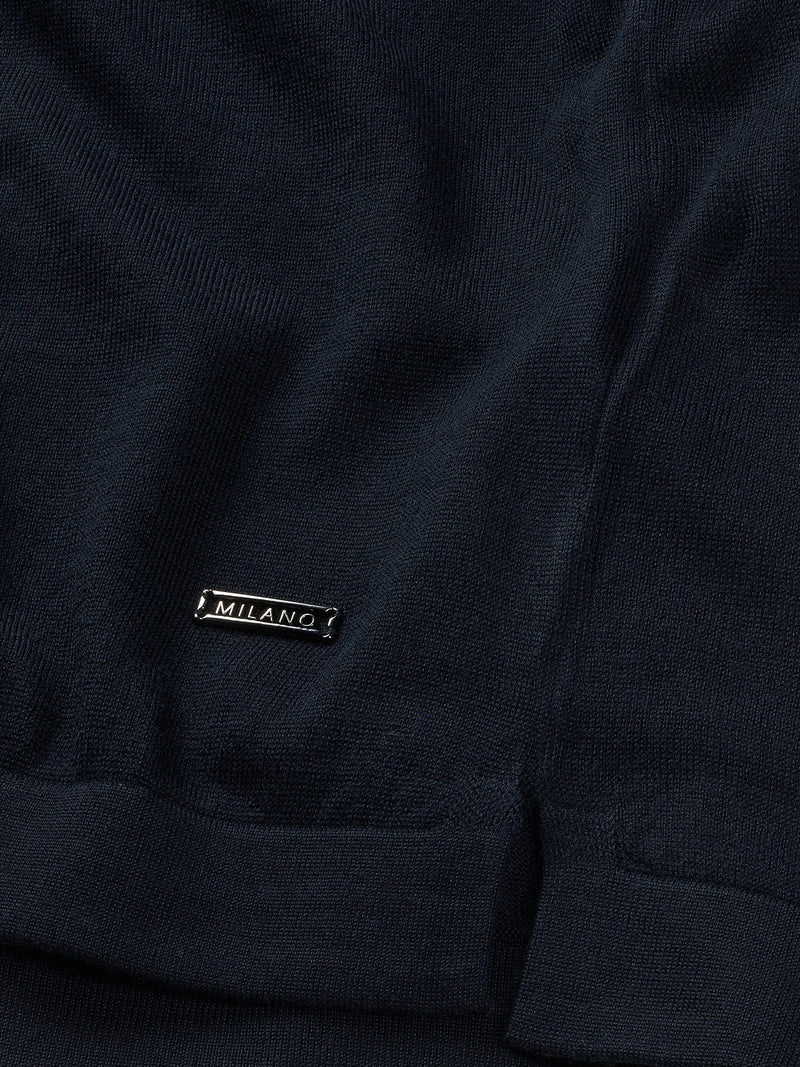 Navy Merino Long Sleeve Polo