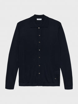 Navy Merino Long Sleeve Polo