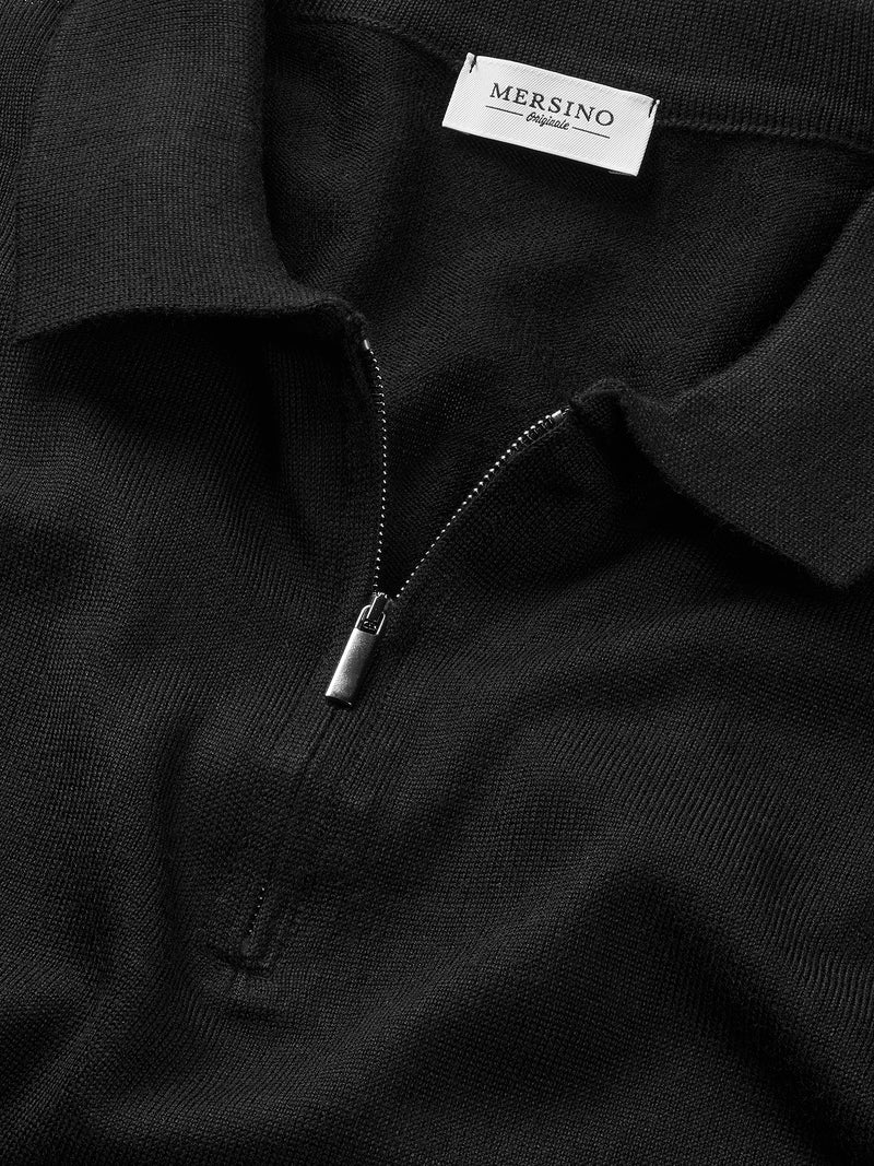 Black Cashfeel Zip-up Polo Sweater