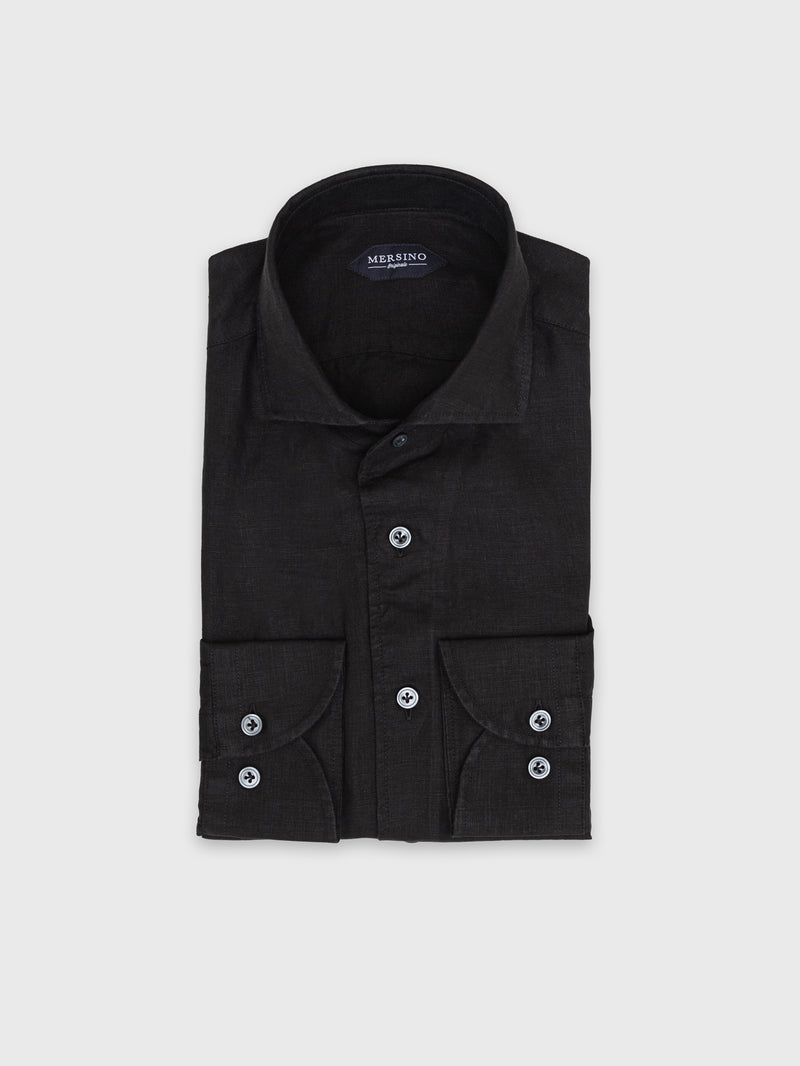 Mersino Black Pure Linen Marina Shirt by Canclini