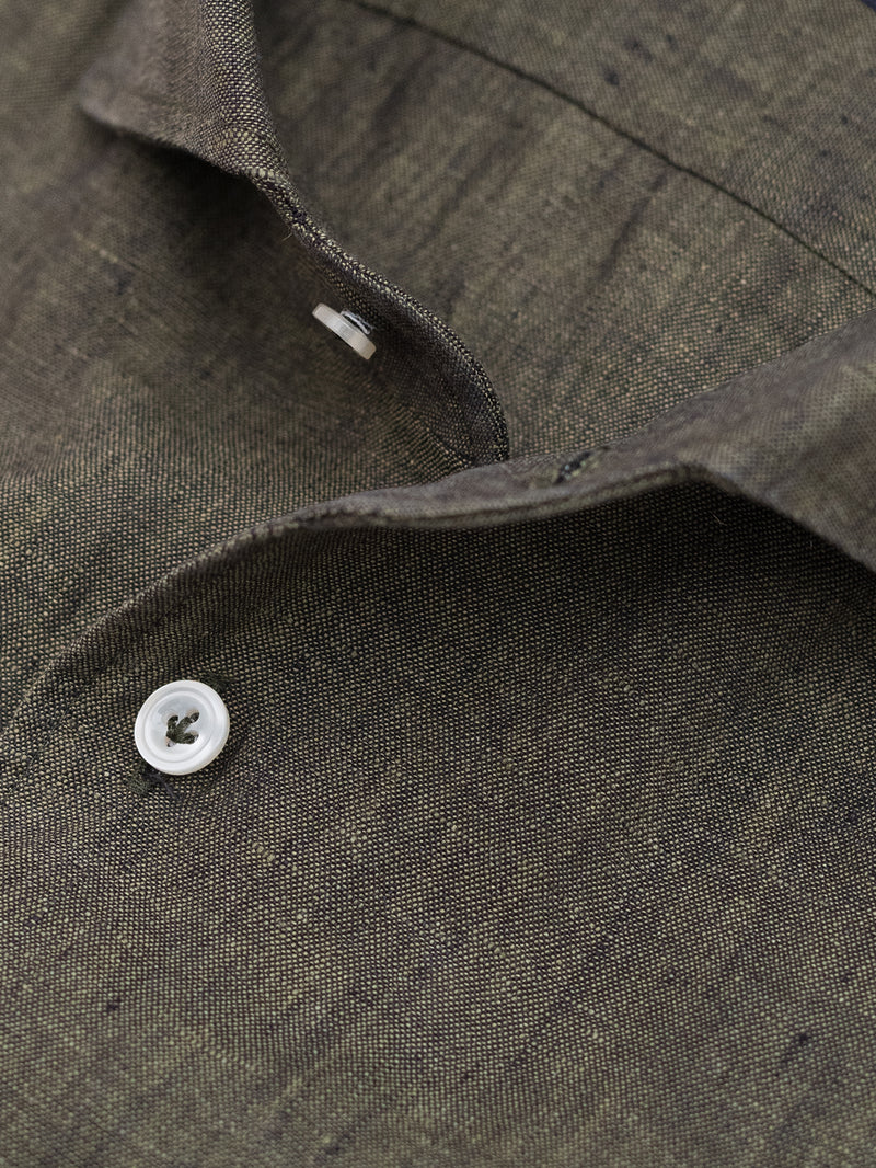 Mersino Safari Green Pure Linen Marina Shirt by Canclini