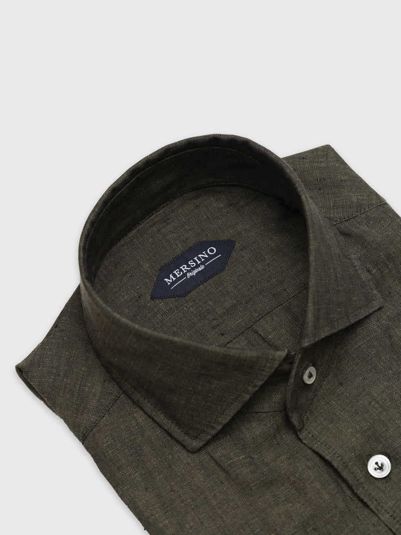 Mersino Safari Green Pure Linen Marina Shirt by Canclini