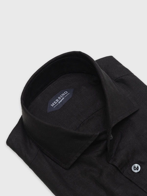 Mersino Black Pure Linen Marina Shirt by Canclini