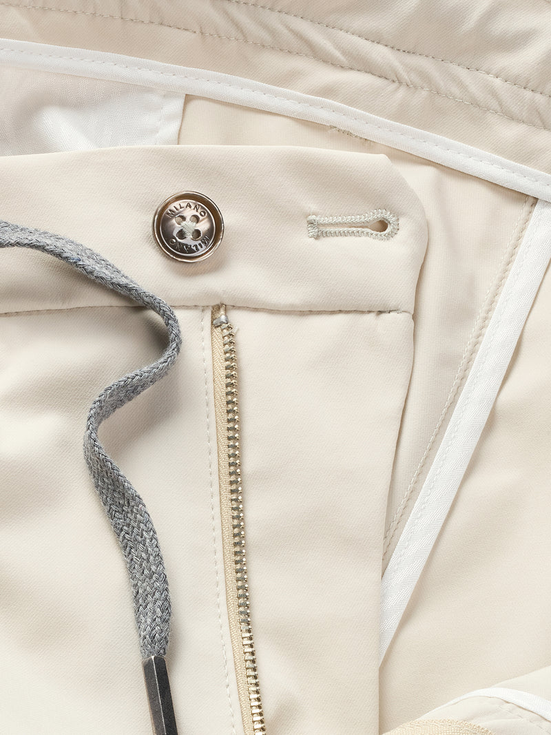 MERSINO MILANO EDITION WHITE SAND DRAWSTRING TROUSERS - DESIGN IN ITALY