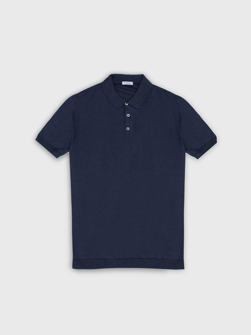 NAVY BLUE SILK-COTTON POLO