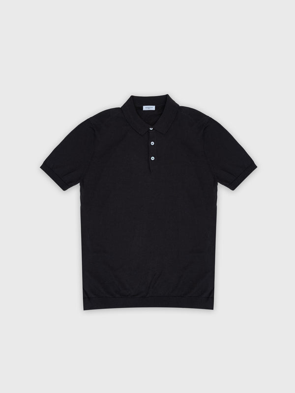 BLACK SILK-COTTON POLO