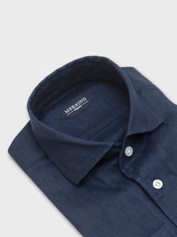 Mersino Navy Blue Pure Linen Marina Shirt by Canclini