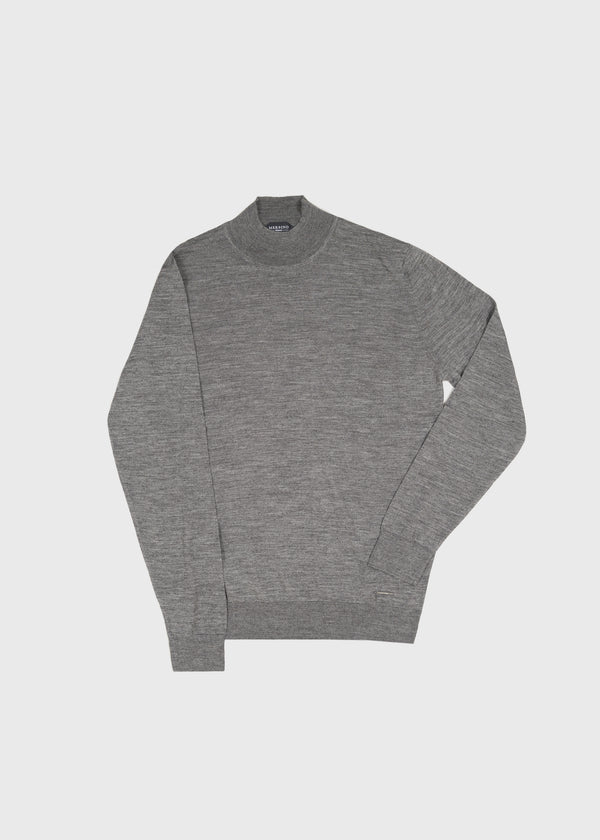 GREY EXTRA FINE MERINO MOCK NECK