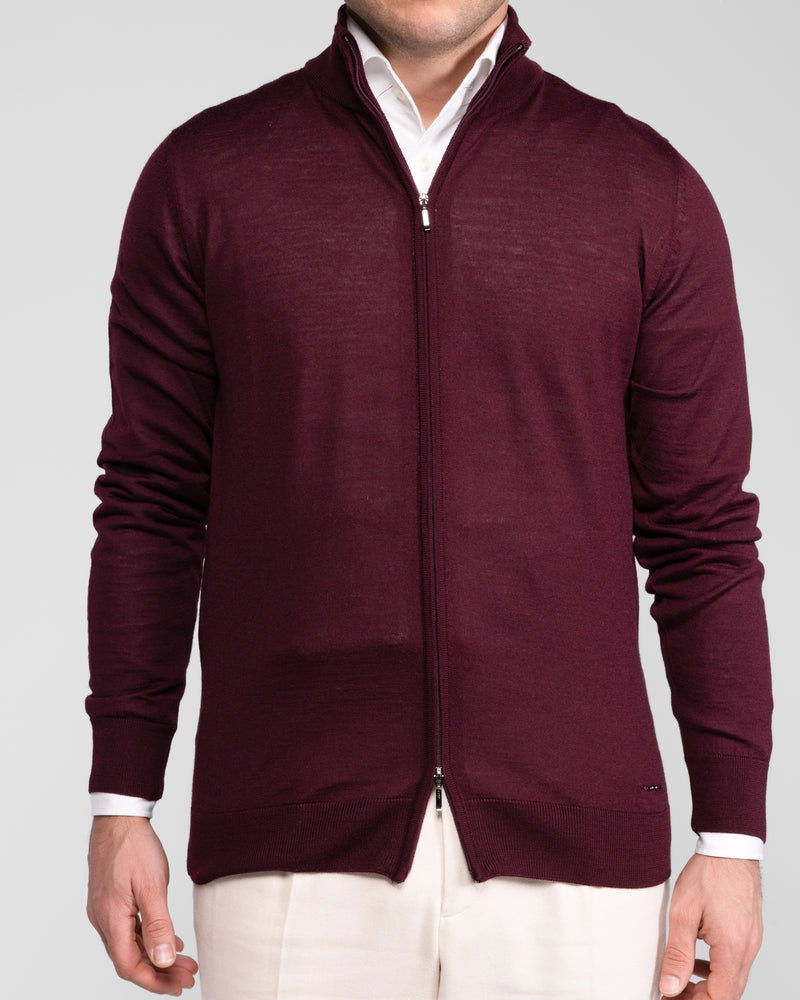 Burgundy Cashfeel Full-Zip Sweater