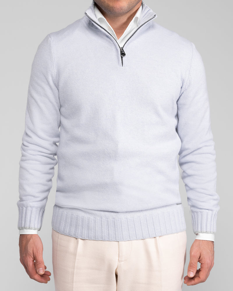 SKY BLUE CASHMERE WOOL ZIP-UP